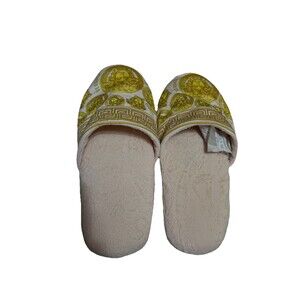 Versace Medusa Slippers Size 8.5 – Gold Print – Pre-Owned with Wear & Stains